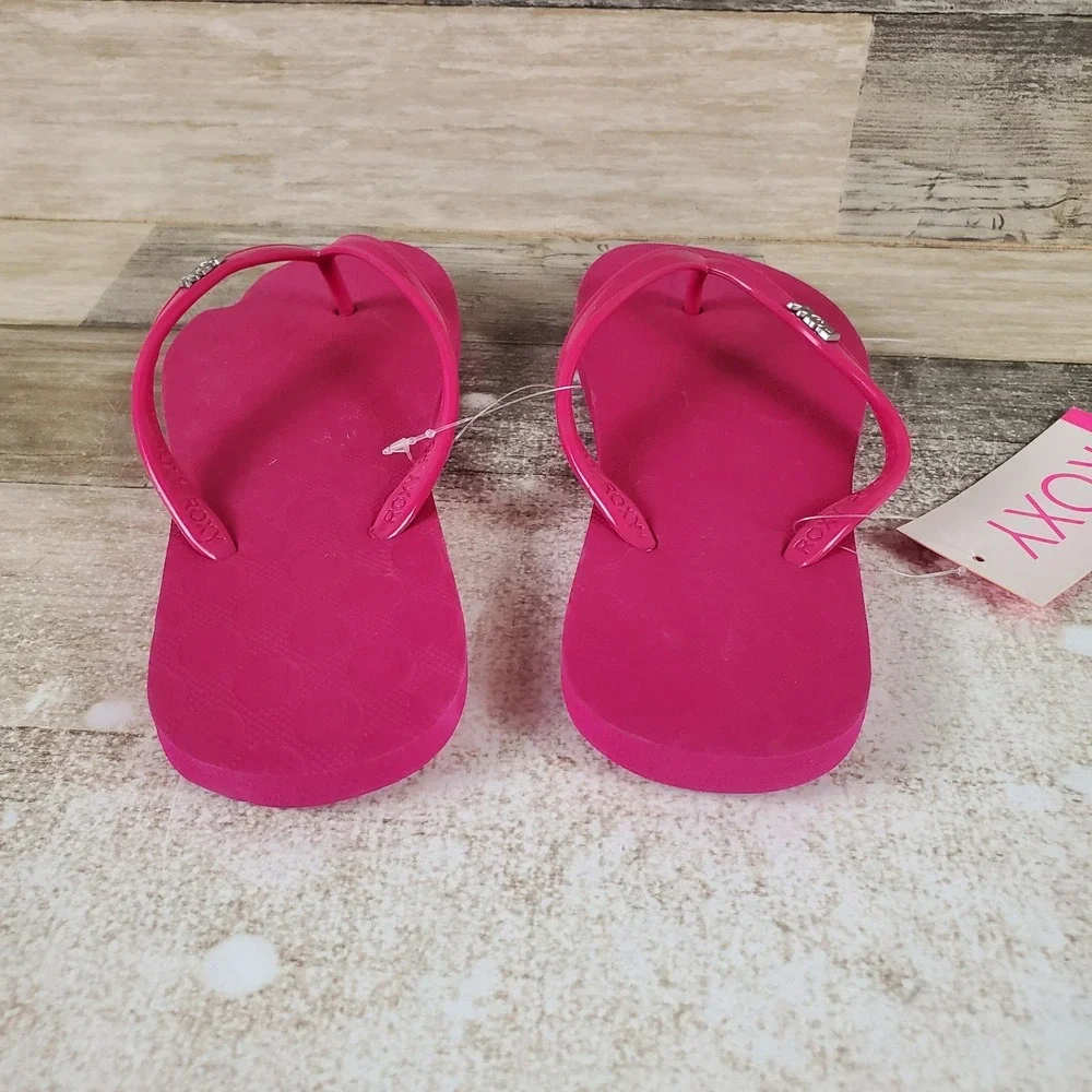 Roxy Viva VI Kid Flip Flop Sandal Sz 3 Hot Pink Leather Comfort Slip On Open Toe
